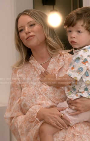 Amanda’s pink floral wrap dress on The Real Housewives of Beverly Hills