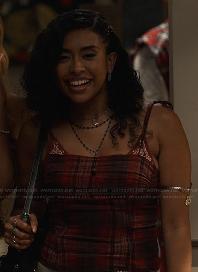 Amira’s red plaid cami on Bel-Air