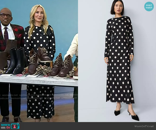 Ann Taylor Dotted Satin Sheath Dress worn by Chassie Post on Today