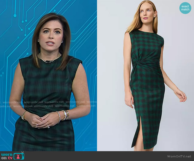 Ann Taylor Plaid Twist Sheath Dress in Ponderosa Pine worn by Chloe Melas on Today