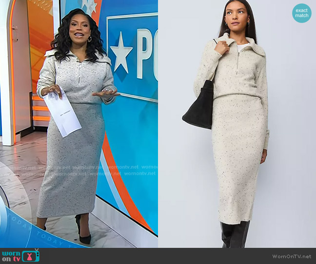 Ann Taylor Weekend Collection Half-Zip Sweater in Speckled Grey Heather worn by Sheinelle Jones on Today