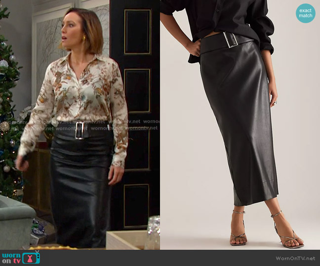 Anthropologie Belted Faux-Leather Skirt worn by Gwen Rizczech (Emily O'Brien) on Days of our Lives