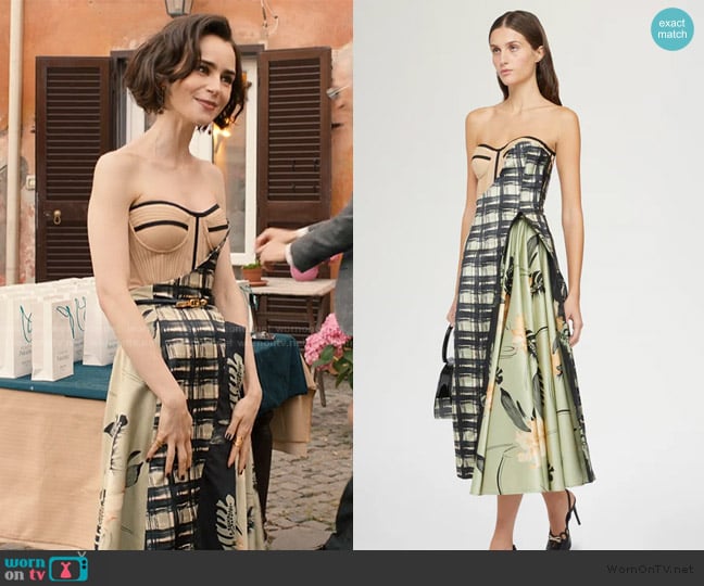 Antonio Marras Bustier Dress Ibiscus Print worn by Emily Cooper (Lily Collins) on Emily in Paris