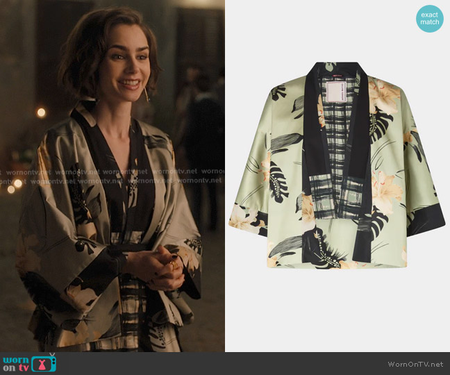 Antonio Marras Kimono in Ibiscus Print worn by Emily Cooper (Lily Collins) on Emily in Paris
