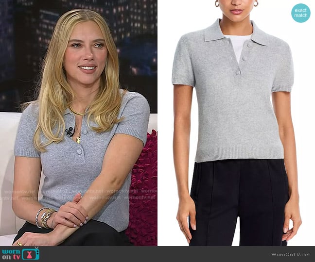 Aqua Cashmere 100% Cashmere Polo Sweater worn by Scarlett Johansson on Today