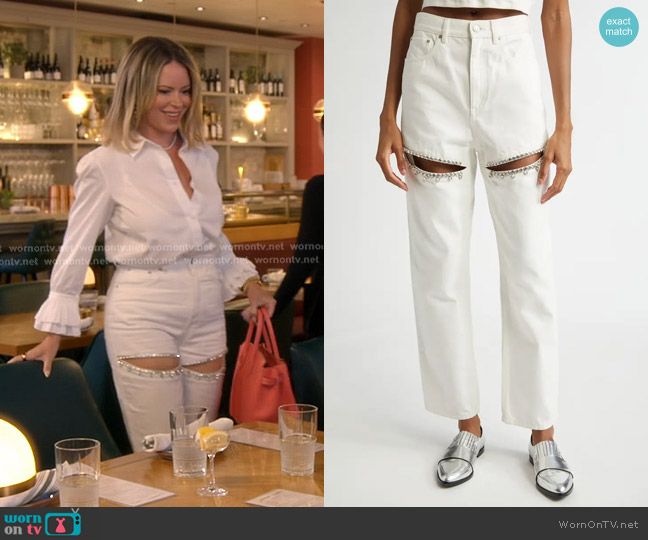 Area Crystal Slit Straight Leg Jeans worn by Amanda Frances on The Real Housewives of Beverly Hills