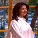 Ana’s white satin pinstripe top and pants on The View