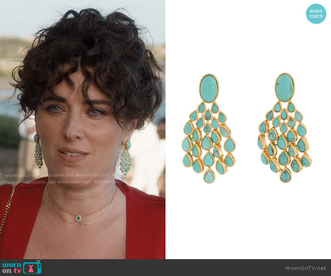 Aurelie Bidermann Turquoise Cherokee Earrings worn by Bianca’s (Solenn Le Couviour Mancini) on Emily in Paris