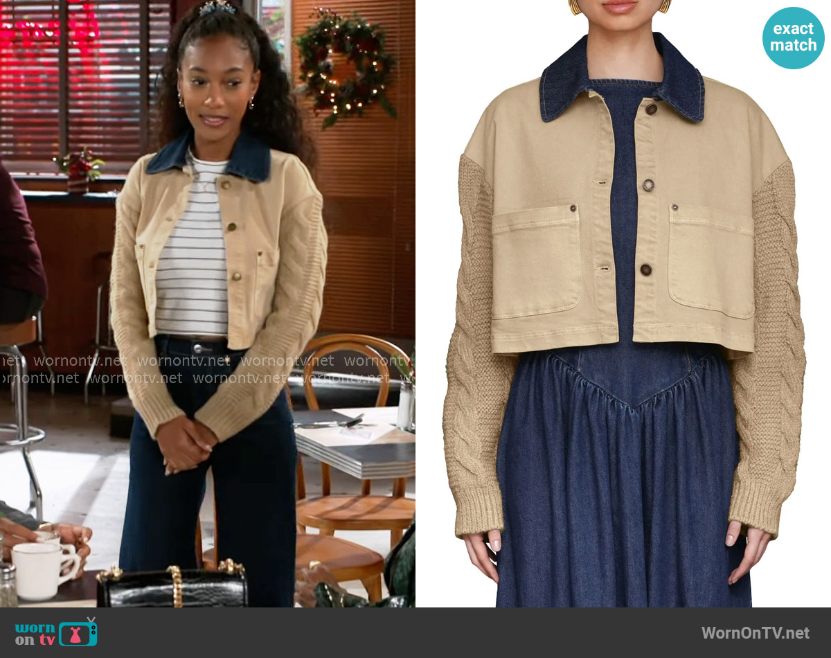Avec Les Filles Knit Sleeve Crop Chore Jacket worn by Samantha Richardson (Najah Jackson) on Beyond the Gates
