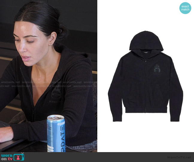 Balenciaga flame logo zip-up hoodie worn by Kim Kardashian (Kim Kardashian) on The Kardashians