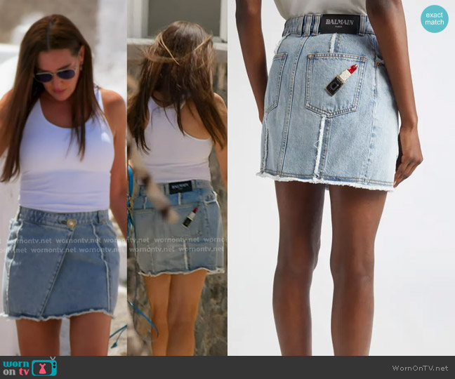 Balmain Asymmetric Raw Hem Denim Miniskirt worn by Meredith Marks on The Real Housewives of Salt Lake City