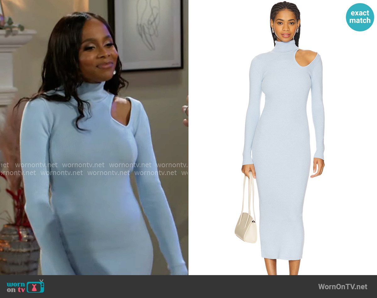 Bardot Olesa Dress in Soft Blue worn by Hayley Lawson (Marquita Goings) on Beyond the Gates