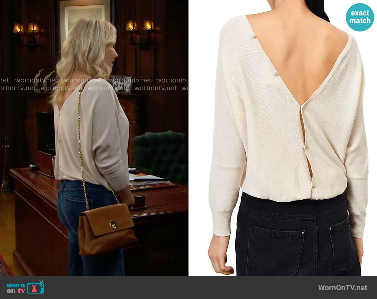 ba&sh Button Back Sweater in Ecru worn by Brooke Logan (Katherine Kelly Lang) on The Bold and the Beautiful
