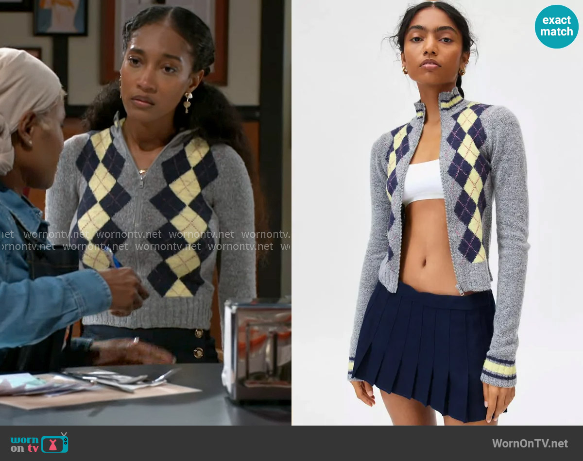 BDG Clarke Argyle Zip-Up Sweater worn by Samantha Richardson (Najah Jackson) on Beyond the Gates