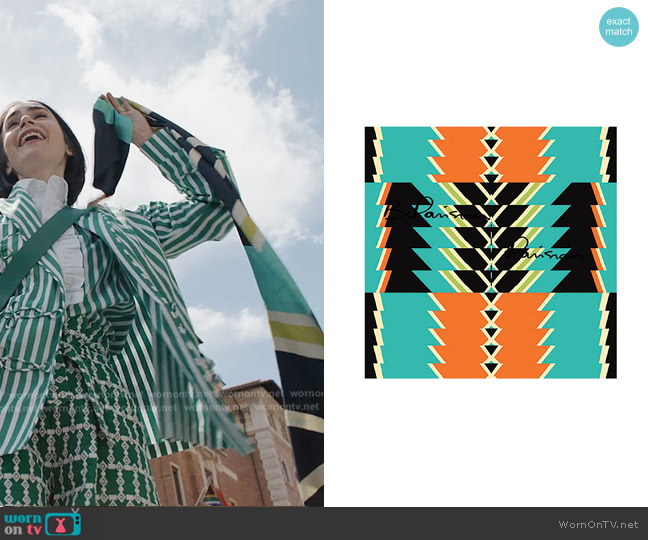 Be Parisian Carré 140 Graphik Azteque Scarf worn by Emily Cooper (Lily Collins) on Emily in Paris