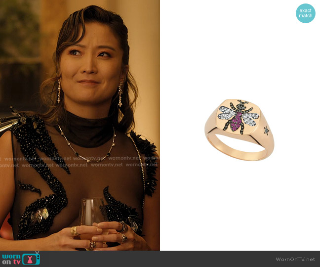 Bee Goddes Queen Bee Gold Diamond Pinky Ring worn by Mindy Chen (Ashley Park) on Emily in Paris