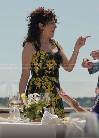 Bianca’s black and yellow floral print dress on Emily in Paris