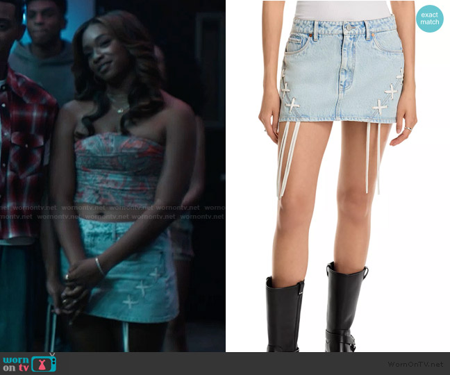 BlankNYC Lace-Up Denim Micro Miniskirt worn by Lisa (Simone Joy Jones) on Bel-Air