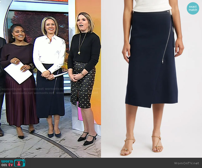 Boss Feliora Faux Wrap Skirt in Dark Blue worn by Dylan Dreyer on Today
