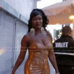 Bozoma’s brown latex top and pants on The Real Housewives of Beverly Hills