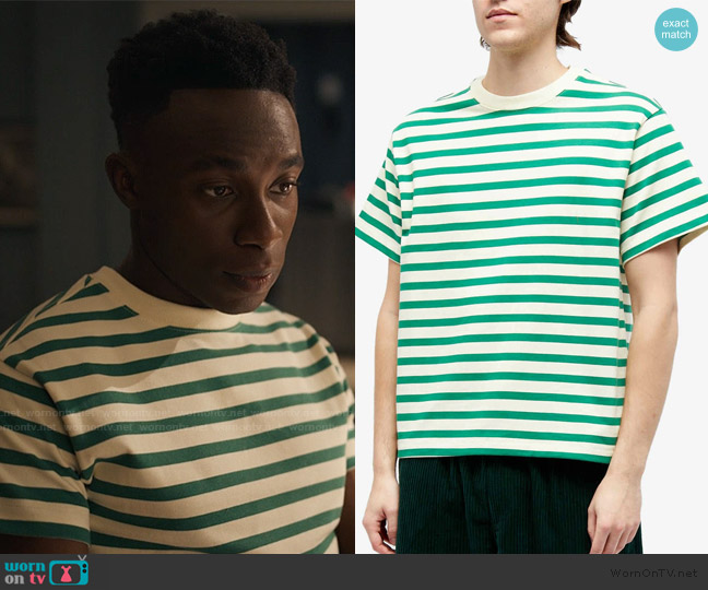 Brain Dead Heavyweight Stripe T-shirt worn by Carlton Banks (Olly Sholotan) on Bel-Air