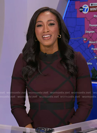 Brittany’s burgundy windowpane check dress on Good Morning America
