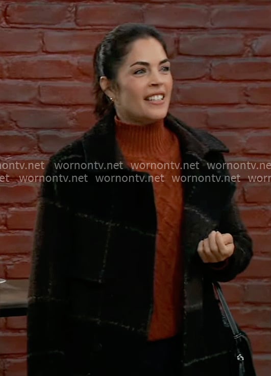 Britt’s brown checked coat on General Hospital