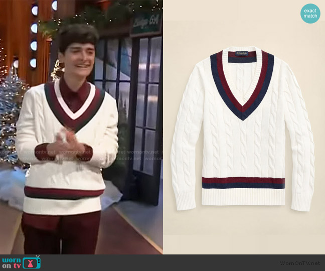 Brooks Brothers Vintage-Inspired Tennis V-Neck Sweater in Supima worn by Noah Schnapp on The Kelly Clarkson Show