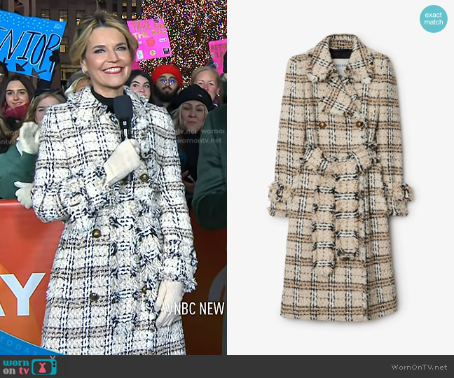 Burberry Check Bouclé Coat in fossil worn by Savannah Guthrie on Today