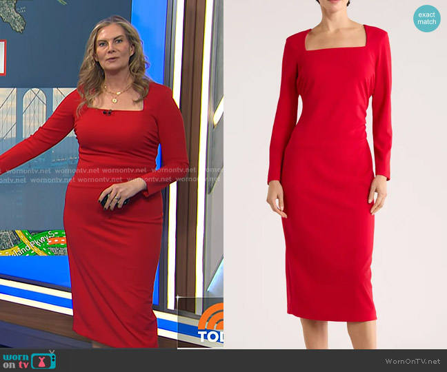Calvin Klein Square Neck Midi Sheath Dress worn by Emily West on Today