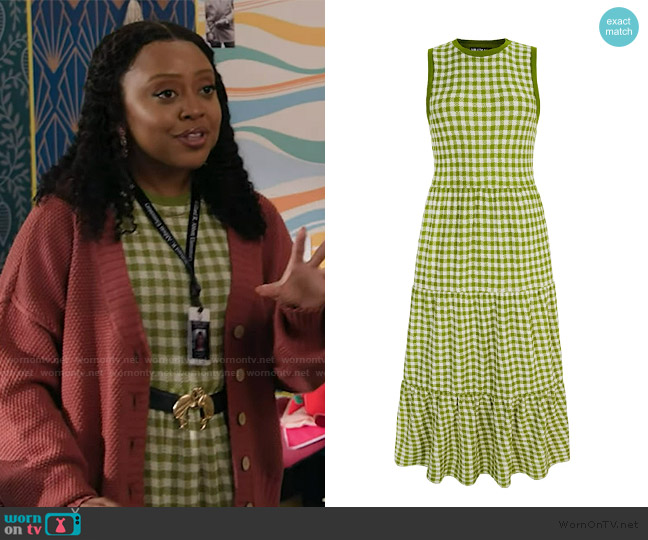 WornOnTV: Janine's green gingham check dress on Abbott Elementary