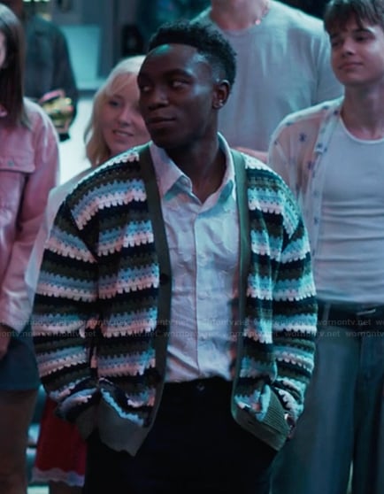 Carlton’s green stripe knit cardigan on Bel-Air