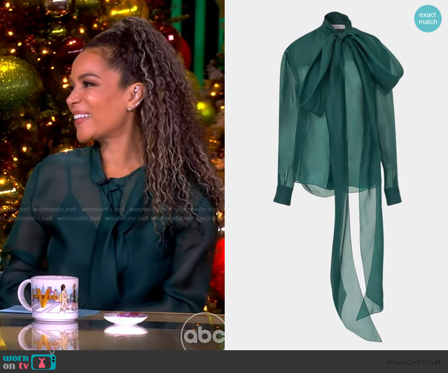 Carolina Herrera Bow Silk Button-Down Top worn by Sunny Hostin on The View