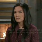 Caroline’s burgundy cardigan on Beyond the Gates