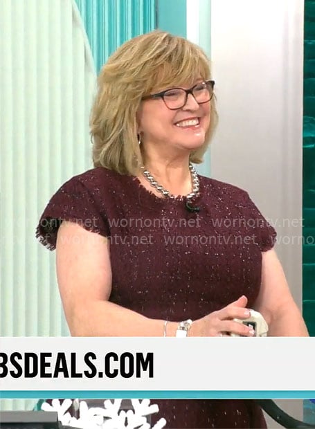 Carolyn Gracie’s burgundy tweed dress on CBS Mornings