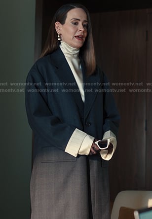 Carr’s grey plaid coat on Alls Fair