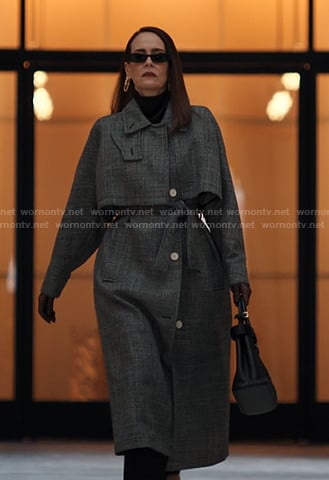 Carr’s grey plaid trench coat on Alls Fair
