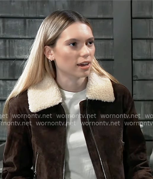 Charlotte’s brown suede jacket on General Hospital
