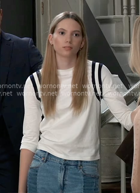 Charlotte’s white striped-shoulder tee on General Hospital