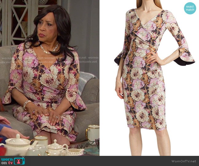 Chiara Boni La Petite Robe Triana Chainlink Floral Surplice Midi-Dress in Fleurs De Reve Chain worn by Paulina Price (Jackée Harry) on Days of our Lives