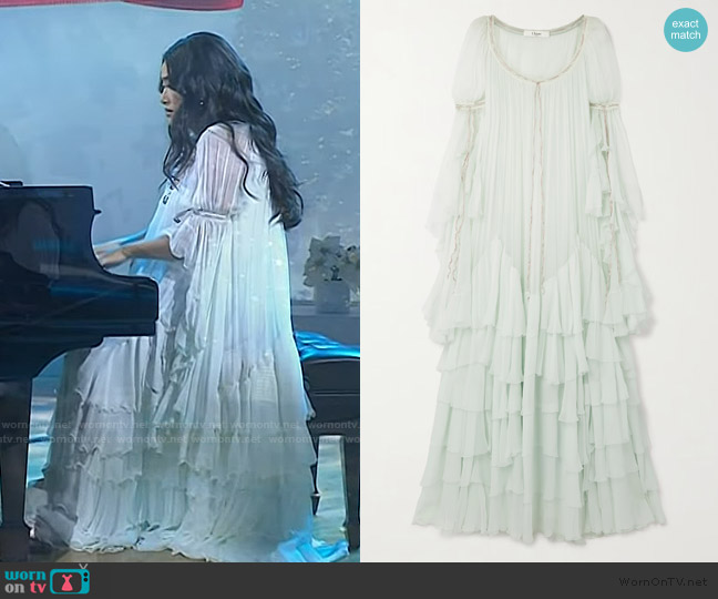 Chloe Tiered lace-trimmed organic silk-mousseline gown worn by Chloe Flower on Today