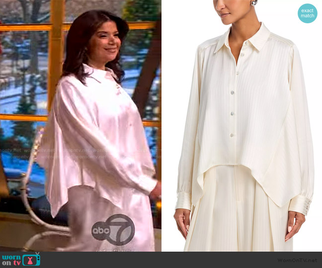 Cinq a Sept Georgia Satin Stripe Top worn by Ana Navarro on The View