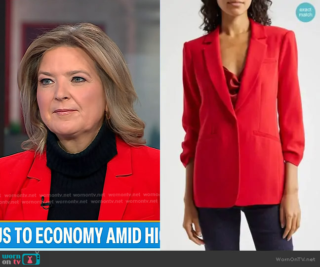 Cinq a Sept Khloe Ruched Sleeve Blazer in Candy Apple worn by Christine Romans on Today