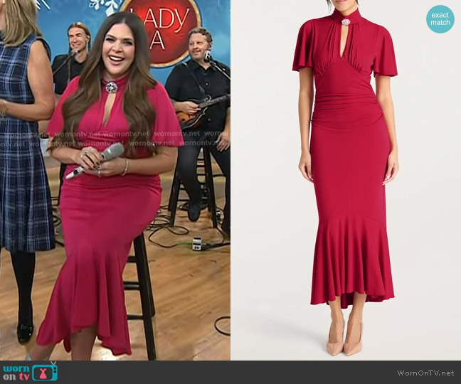 Cinq à Sept Rosita Keyhole Midi Dress in Burgundy Plum worn by Hillary Scott on Today