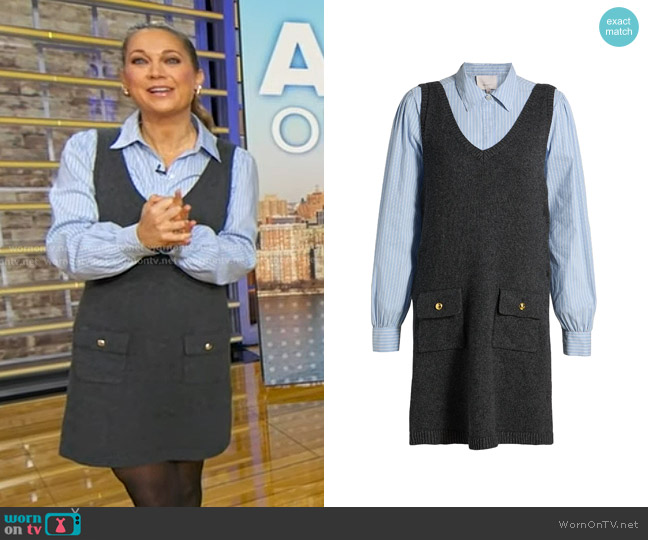 Cinq a Sept Vivianne Mixed Media Minidress in Charcoal/Blue Stripe worn by Ginger Zee on Good Morning America