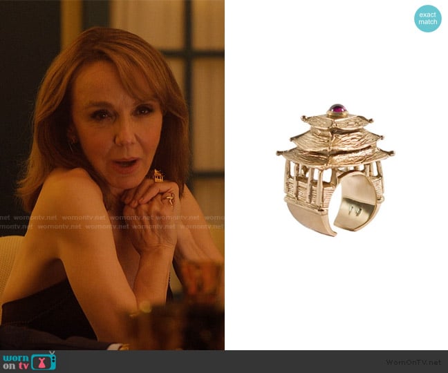 Coro Jewels Pagoda Ring Gold Plated Bronze worn by Sylvie (Philippine Leroy-Beaulieu) on Emily in Paris