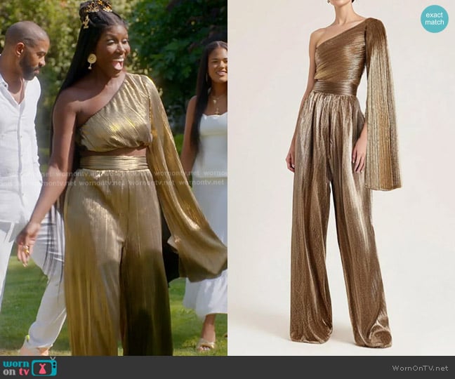Cult Mia Gold Plissé Top worn by Bozoma Saint John on The Real Housewives of Beverly Hills