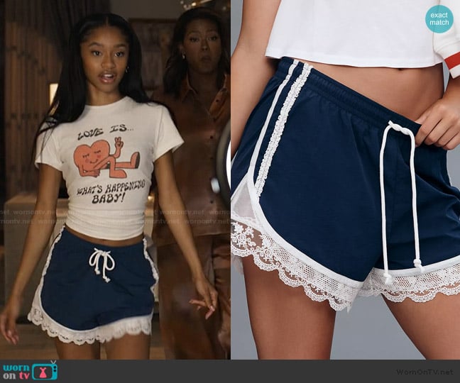 Daily Practice Long Jump Lace-Trim Drawstring Shorts worn by Ashley Banks (Akira Akbar) on Bel-Air