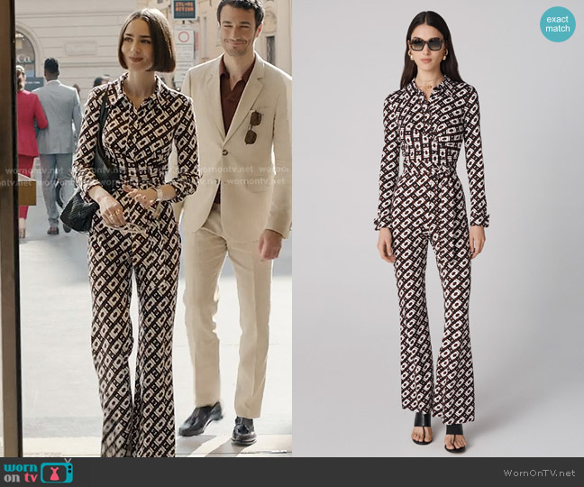 Diane von Furstenberg Michele Jumpsuit worn by Emily Cooper (Lily Collins) on Emily in Paris