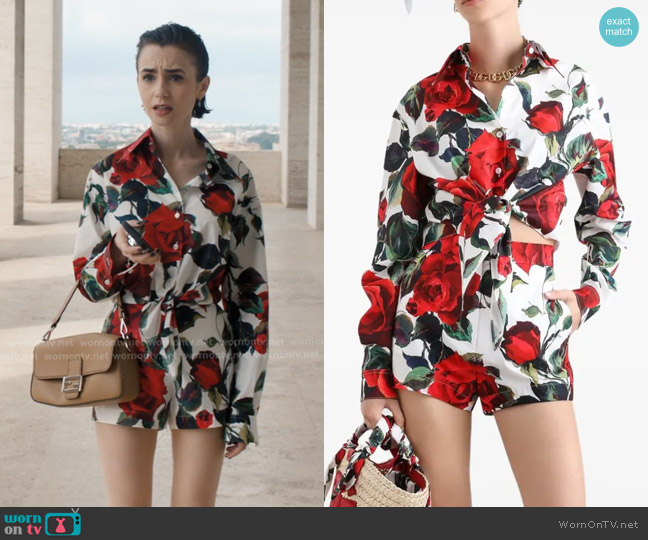 Dolce and Gabbana Floral-print Shirt worn by Emily Cooper (Lily Collins) on Emily in Paris